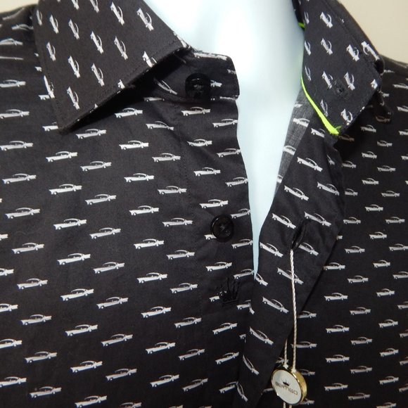 NWT BERTIGO CROWN KAPPO Semi Fitted Button Up Print Graphic SHIRT Black - Picture 3 of 4